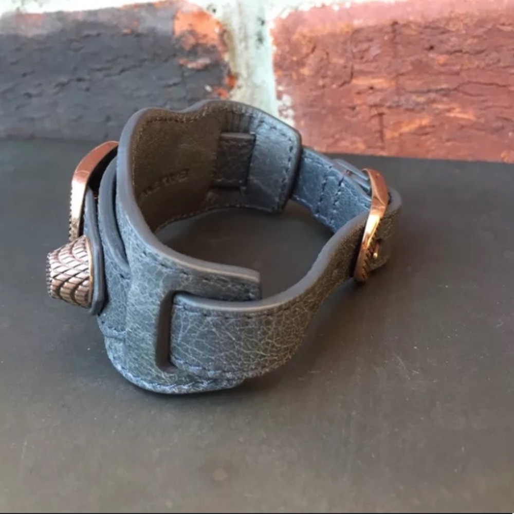 BALENCIAGA Moto Cuff Bracelet Leather SZ S Gray - Picture 4 of 8